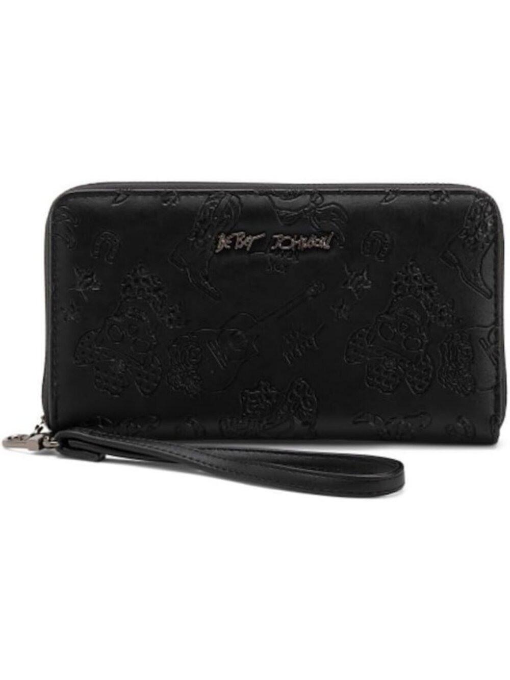 Stylish Black Western Skull Wristlet Wallet with Embossed Design & Detachable